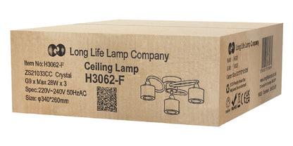 Modern Chrome 3 Way Ceiling Glass Shades Flush Mounted Crystal - Energy Light Bulbs - Free delivery on all orders