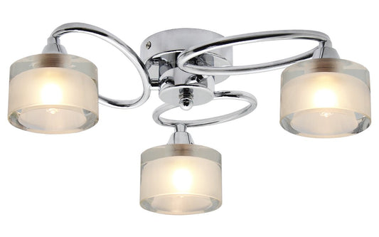 Modern Chrome 3 Way Ceiling Glass Shades Flush Mounted Crystal - Energy Light Bulbs - Free delivery on all orders