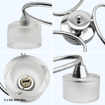 Modern Chrome 3 Way Ceiling Glass Shades Flush Mounted Crystal - Energy Light Bulbs - Free delivery on all orders