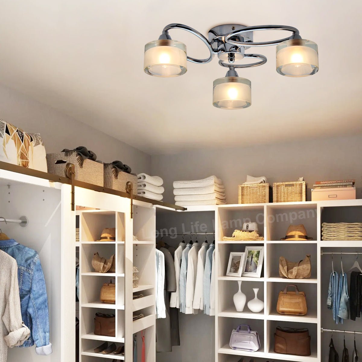 Modern Chrome 3 Way Ceiling Glass Shades Flush Mounted Crystal - Energy Light Bulbs - Free delivery on all orders