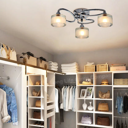Modern Chrome 3 Way Ceiling Glass Shades Flush Mounted Crystal - Energy Light Bulbs - Free delivery on all orders