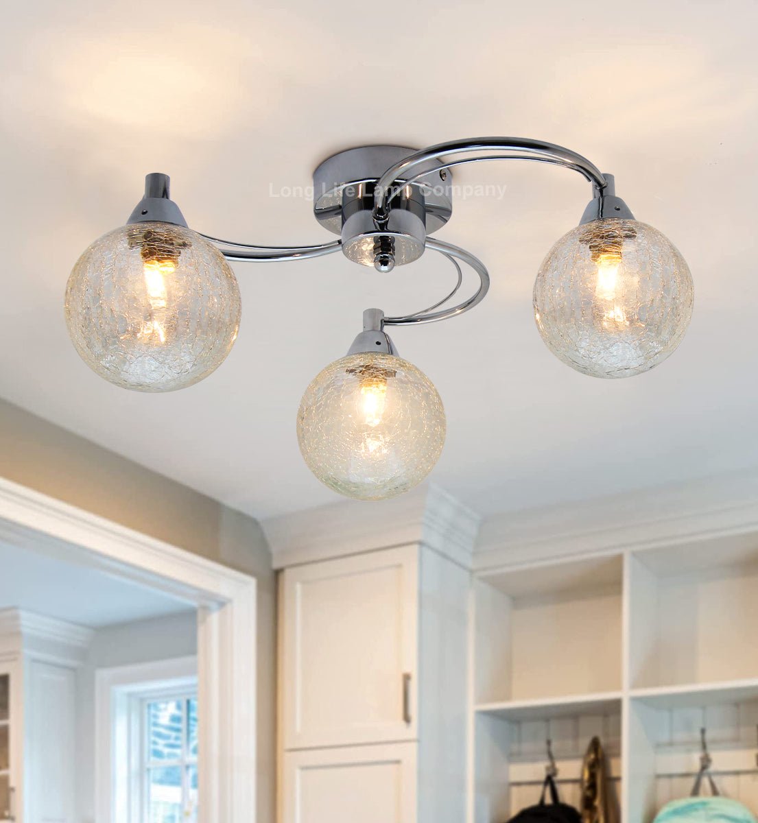 Modern Chrome 3 Way Ceiling Light Glass Globe Shades H3060 with 3 x G9 5w LED - Energy Light Bulbs - Free delivery on all orders
