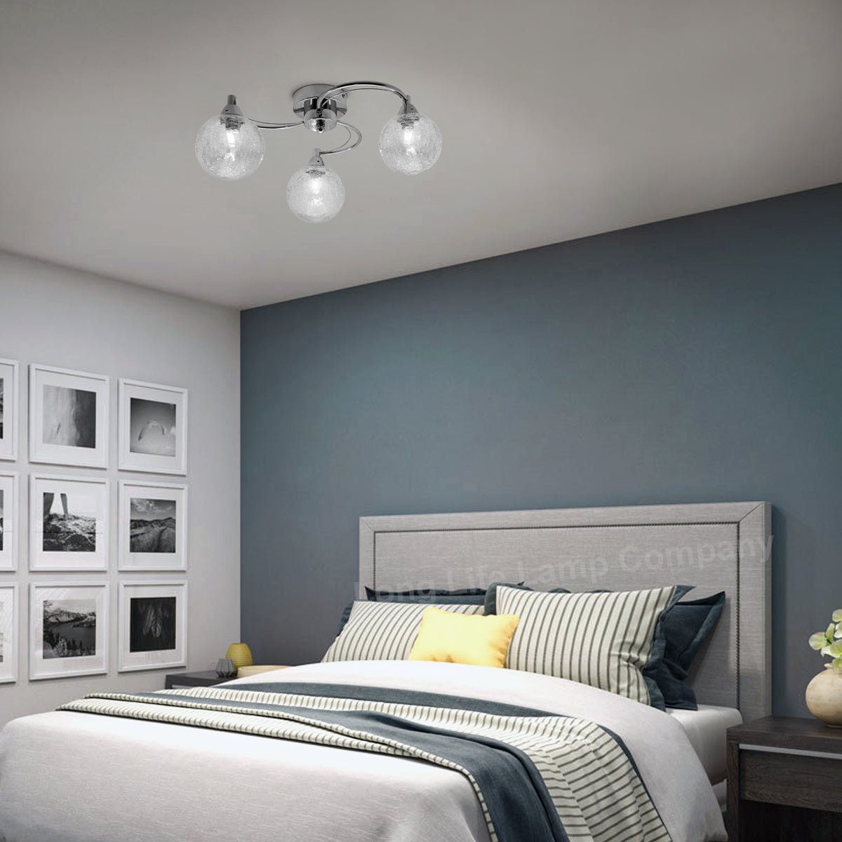 Modern Chrome 3 Way Ceiling Light Glass Globe Shades H3060 with 3 x G9 5w LED - Energy Light Bulbs - Free delivery on all orders