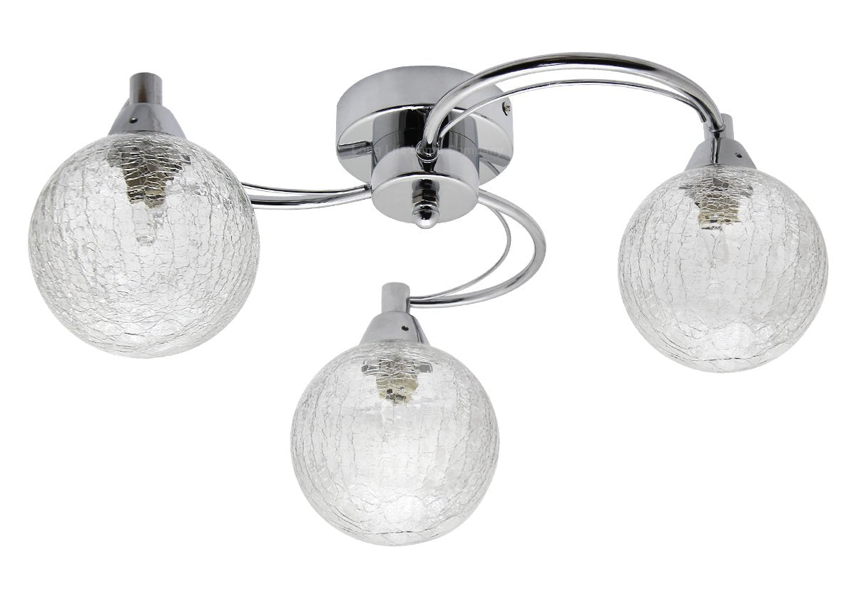 Modern Chrome 3 Way Ceiling Light Glass Globe Shades H3060 with 3 x G9 5w LED - Energy Light Bulbs - Free delivery on all orders