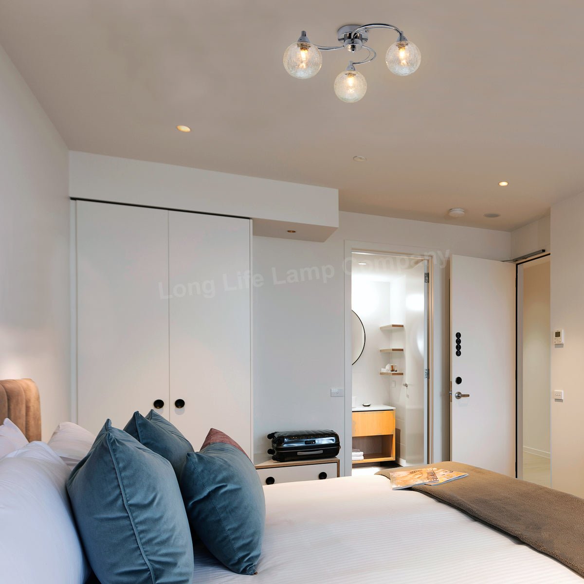 Modern Chrome 3 Way Ceiling Light Glass Globe Shades H3060 with 3 x G9 5w LED - Energy Light Bulbs - Free delivery on all orders