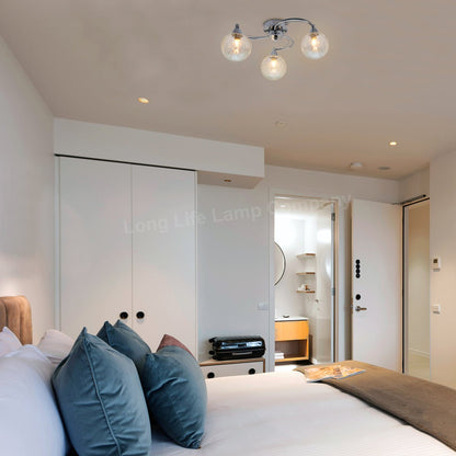Modern Chrome 3 Way Ceiling Light Glass Globe Shades H3060 with 3 x G9 5w LED - Energy Light Bulbs - Free delivery on all orders
