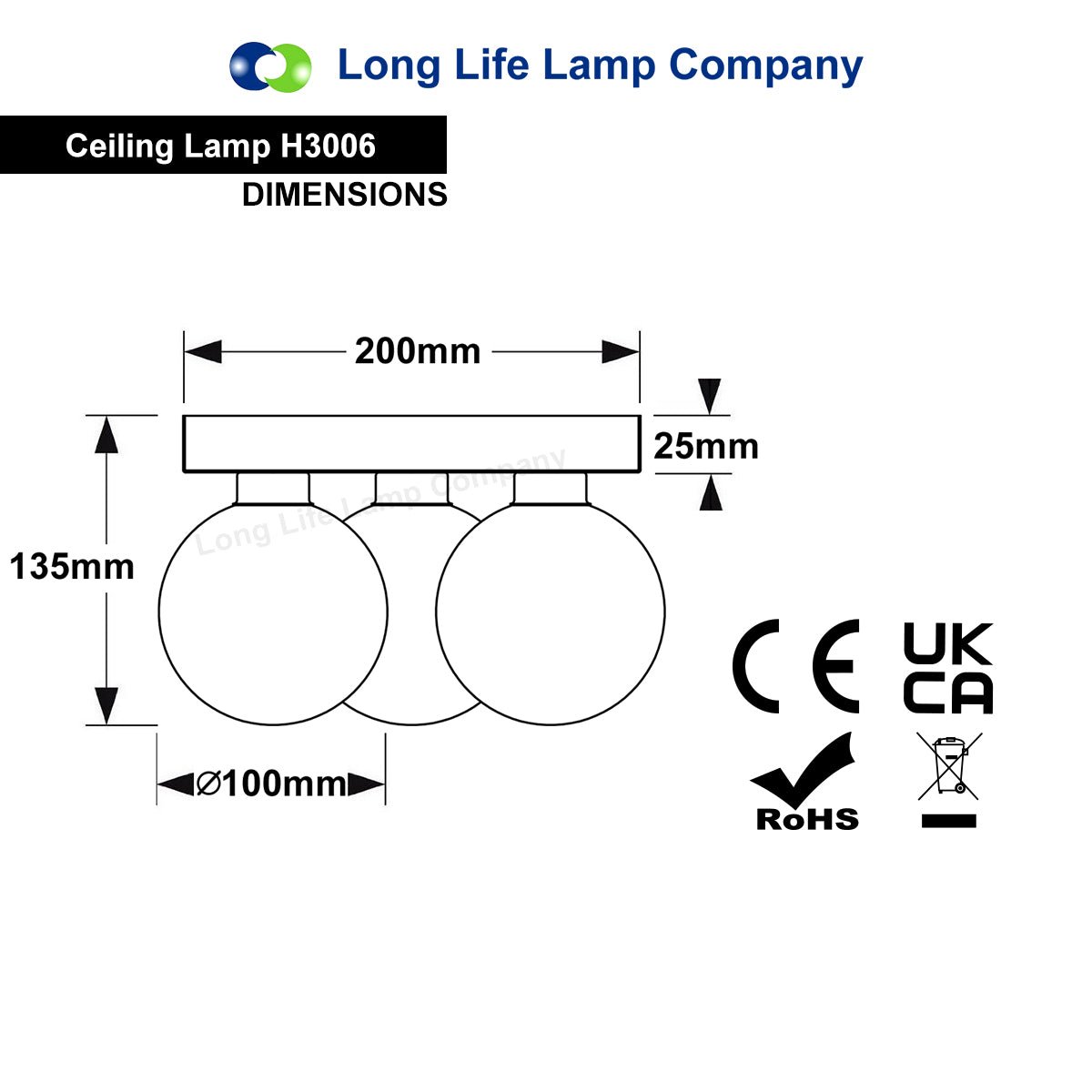 Modern Chrome 3 Way Round Frosted Globe Ceiling Light H3006 Warm White or Cool White - Energy Light Bulbs - Free delivery on all orders