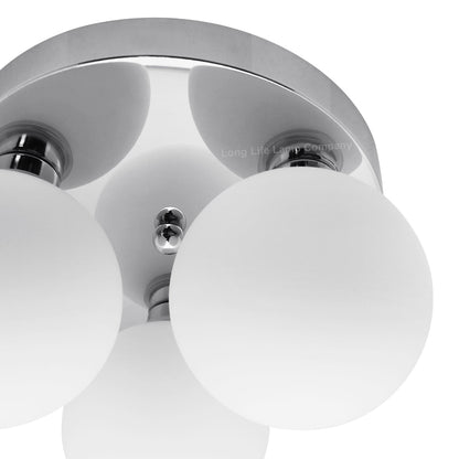 Modern Chrome 3 Way Round Frosted Globe Ceiling Light H3006 Warm White or Cool White - Energy Light Bulbs - Free delivery on all orders