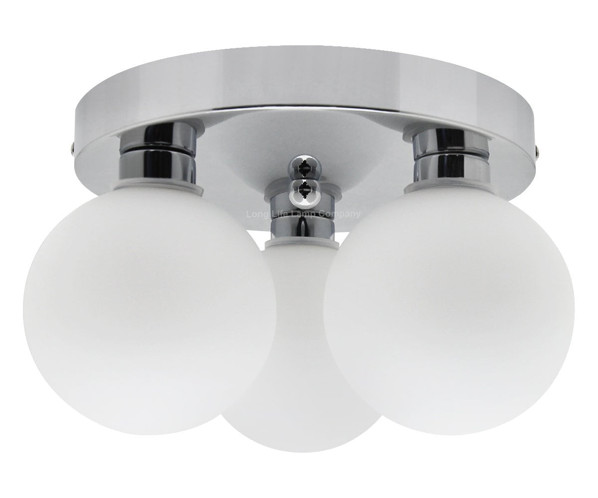Modern Chrome 3 Way Round Frosted Globe Ceiling Light H3006 Warm White or Cool White - Energy Light Bulbs - Free delivery on all orders