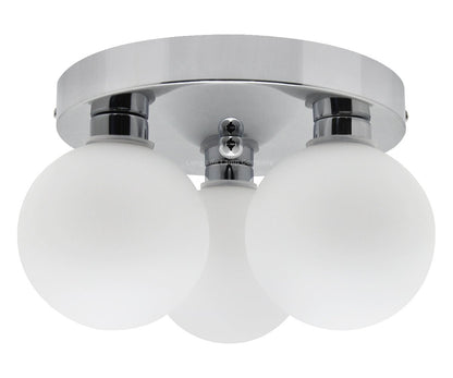 Modern Chrome 3 Way Round Frosted Globe Ceiling Light H3006 Warm White or Cool White - Energy Light Bulbs - Free delivery on all orders