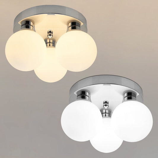 Modern Chrome 3 Way Round Frosted Globe Ceiling Light H3006 Warm White or Cool White - Energy Light Bulbs - Free delivery on all orders