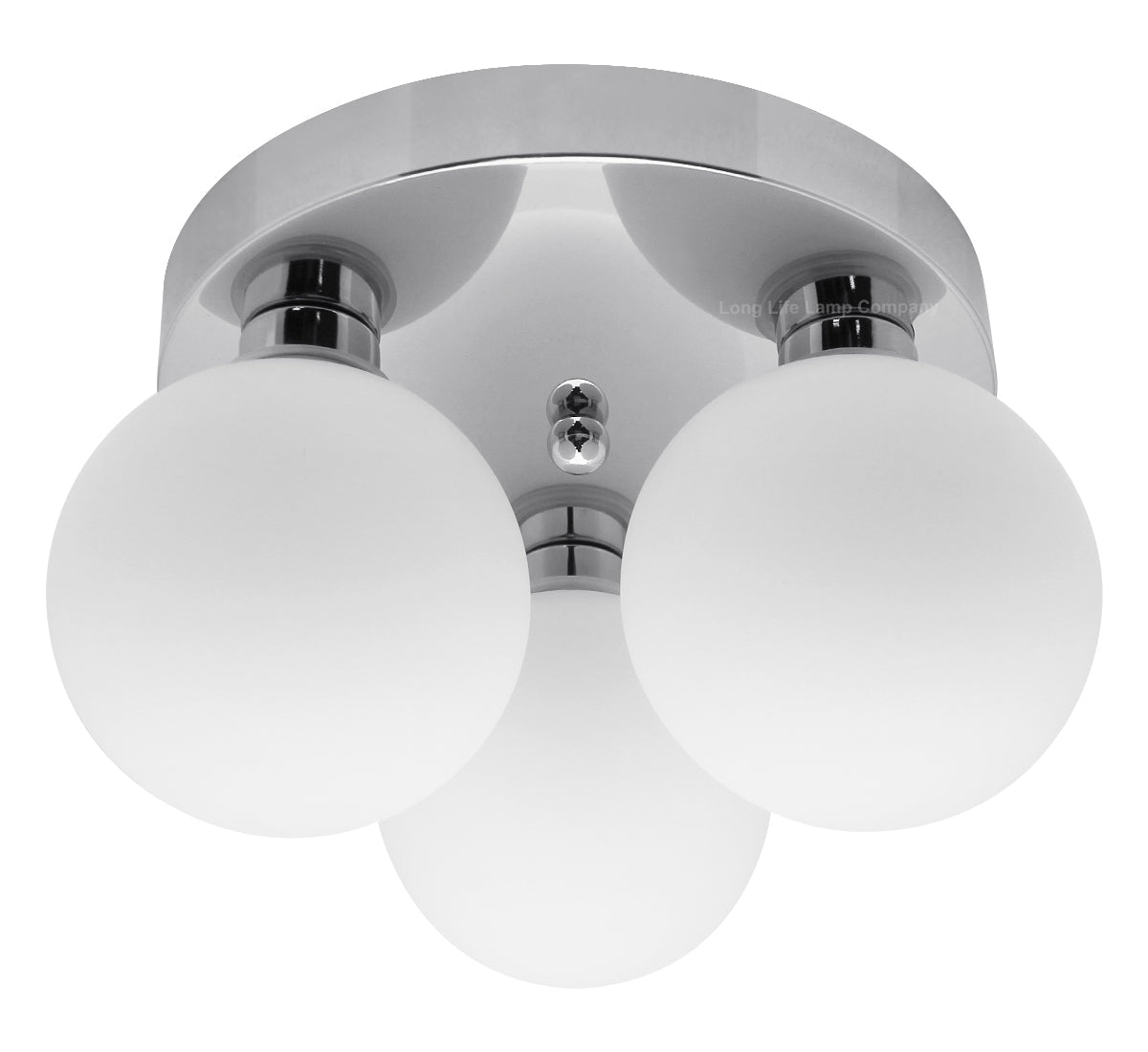 Modern Chrome 3 Way Round Frosted Globe Ceiling Light H3006 Warm White or Cool White - Energy Light Bulbs - Free delivery on all orders