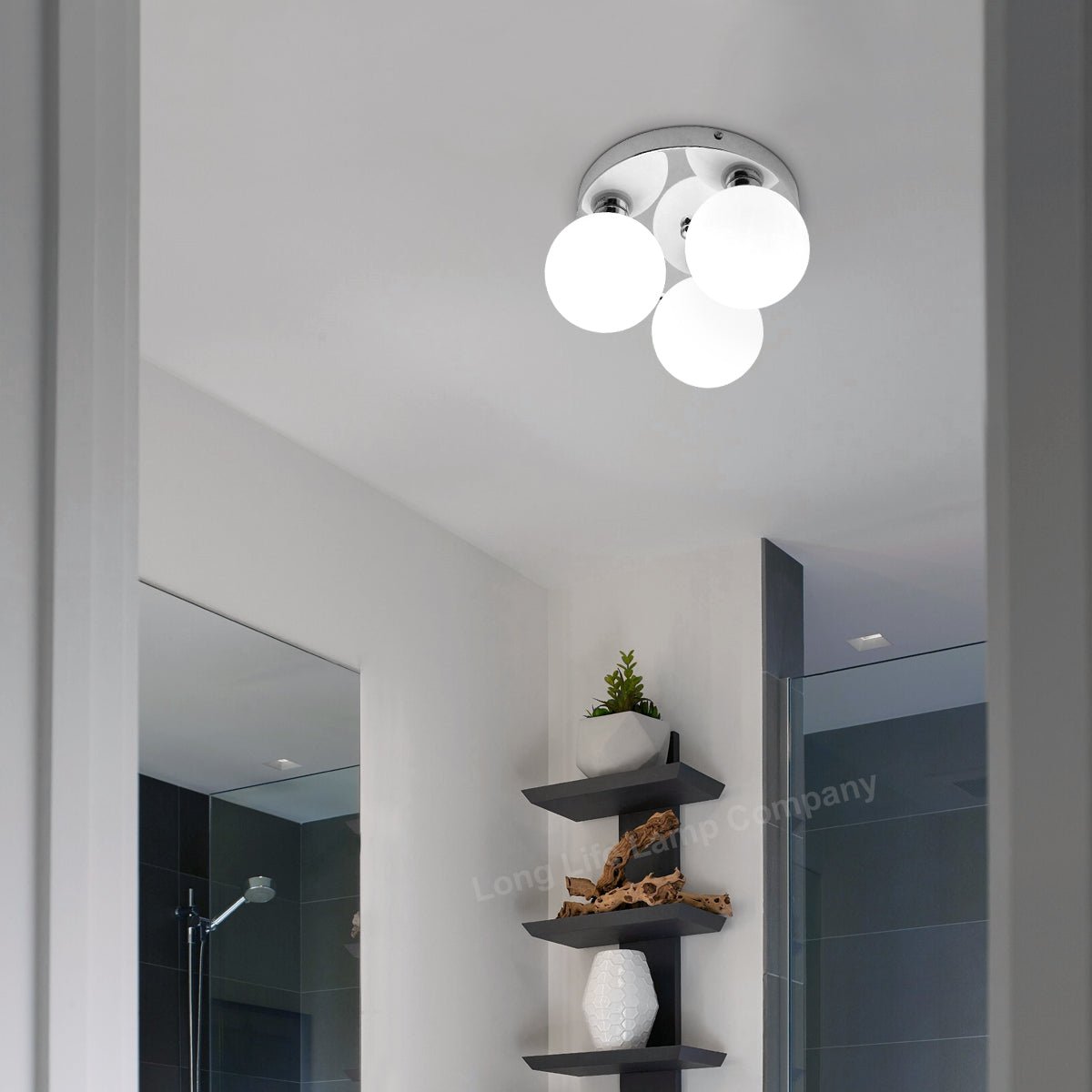 Modern Chrome 3 Way Round Frosted Globe Ceiling Light H3006 Warm White or Cool White - Energy Light Bulbs - Free delivery on all orders