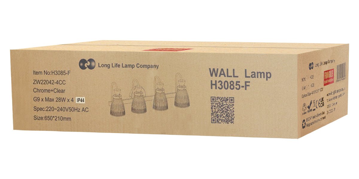 Modern Chrome Bathroom Wall Light IP44 Frosted Glass G9 5W Warm LED - Energy Light Bulbs - Free delivery on all orders
