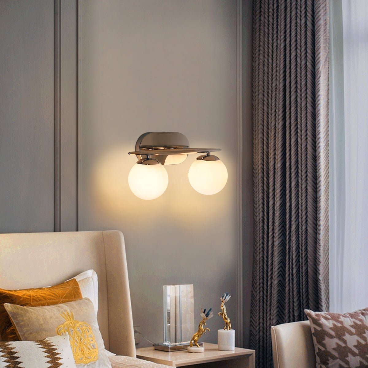 Modern Chrome Double Globe Wall Light with G9 Warm White LED - Energy Light Bulbs - Free delivery on all orders