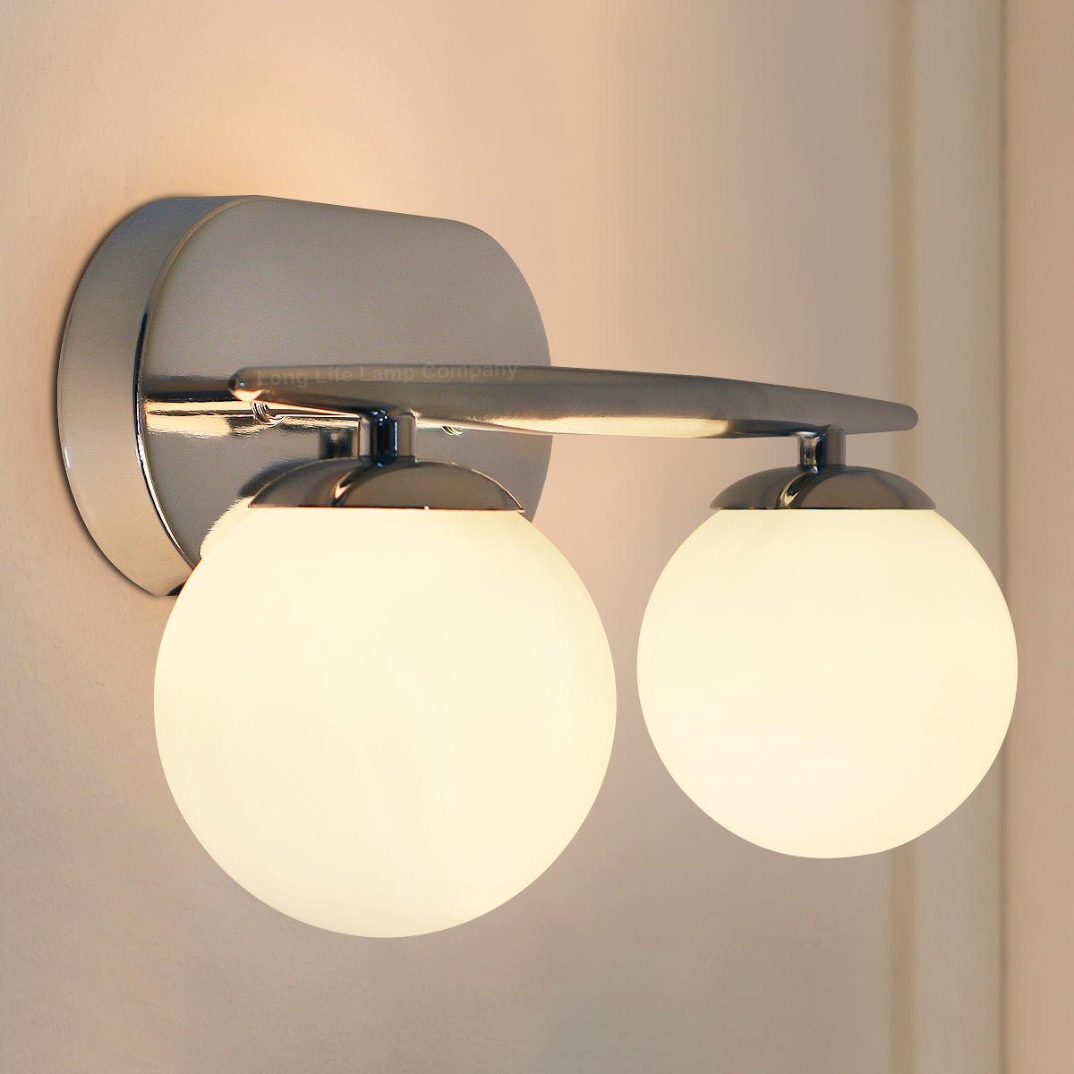 Modern Chrome Double Globe Wall Light with G9 Warm White LED - Energy Light Bulbs - Free delivery on all orders
