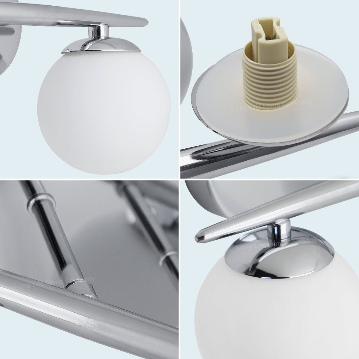 Modern Chrome Double Globe Wall Light with G9 Warm White LED - Energy Light Bulbs - Free delivery on all orders