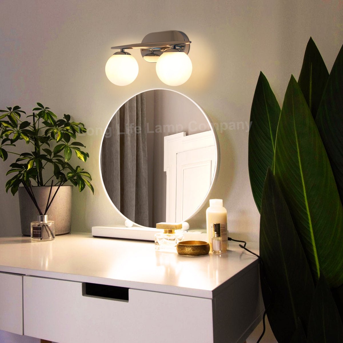 Modern Chrome Double Globe Wall Light with G9 Warm White LED - Energy Light Bulbs - Free delivery on all orders