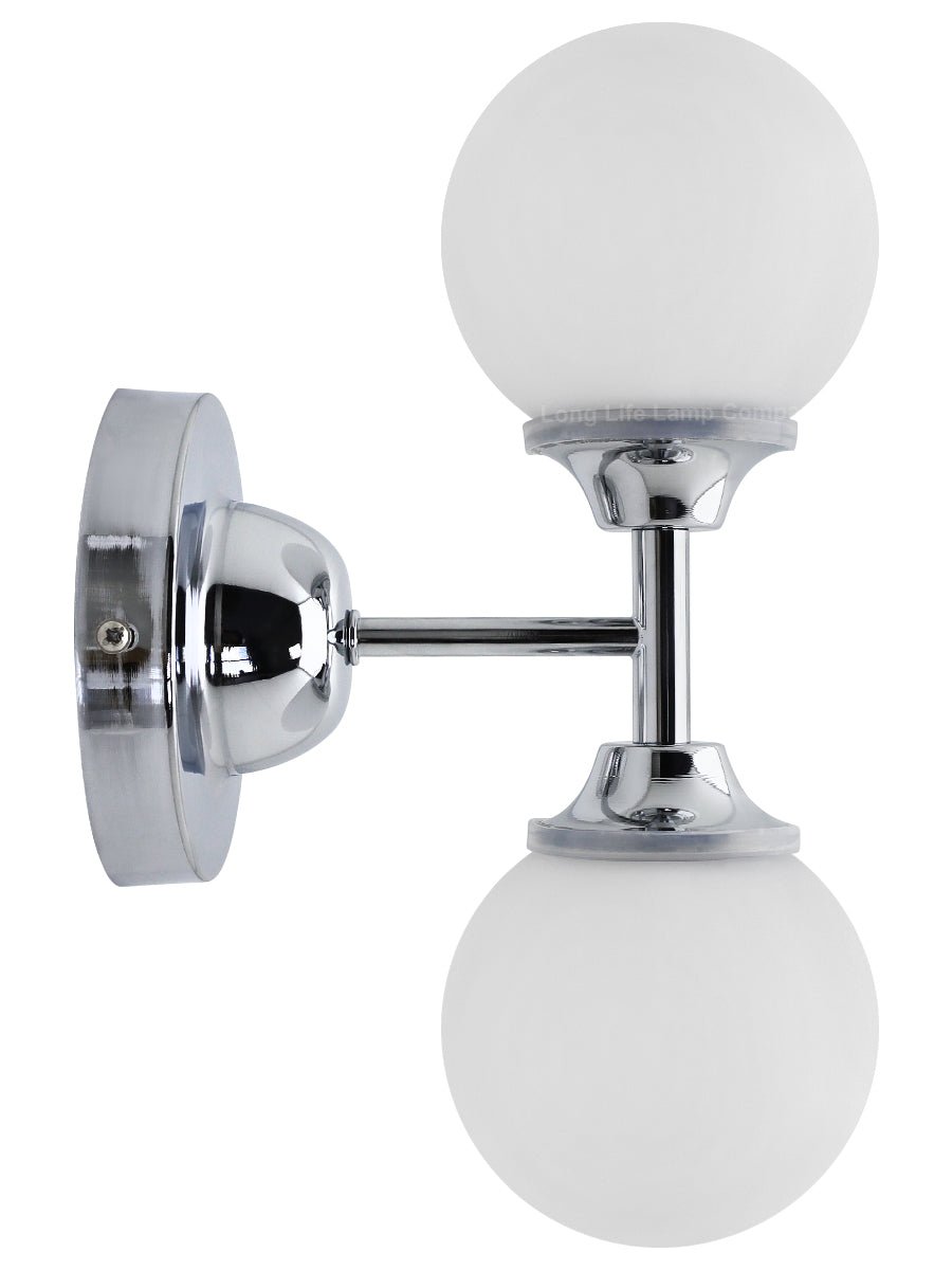 Modern Chrome Double Wall Light Sconce Frosted Glass Globe IP44 with LED G9 Warm White - Energy Light Bulbs - Free delivery on all orders