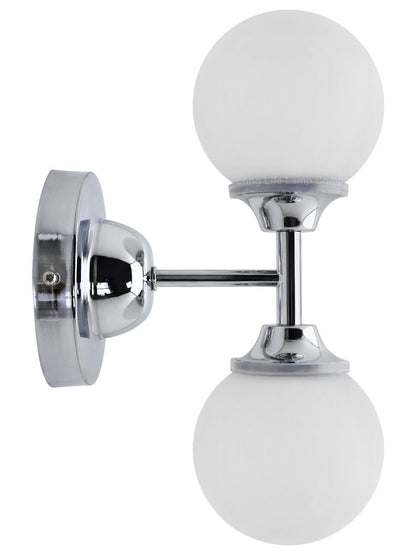 Modern Chrome Double Wall Light Sconce Frosted Glass Globe IP44 with LED G9 Warm White - Energy Light Bulbs - Free delivery on all orders