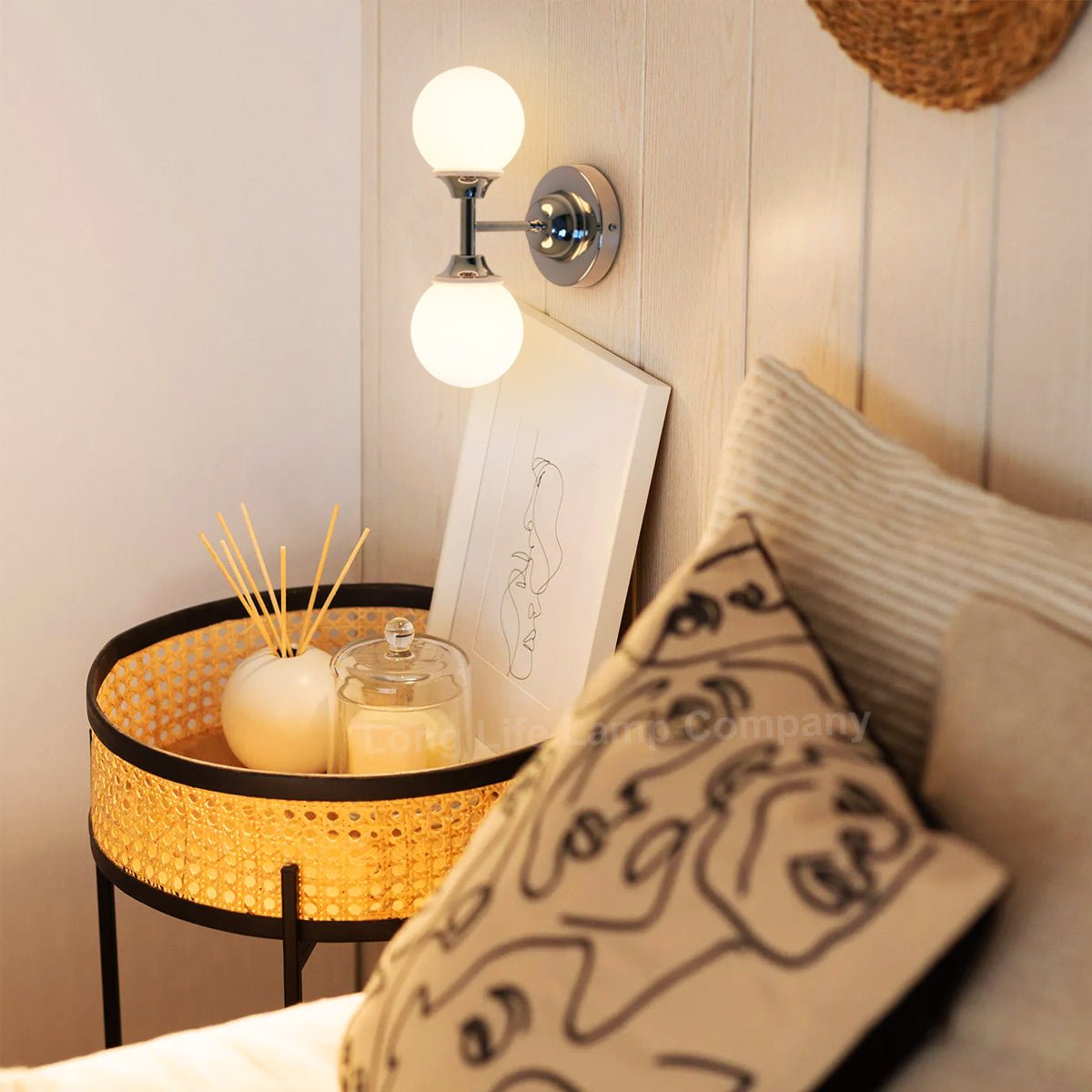 Modern Chrome Double Wall Light Sconce Frosted Glass Globe IP44 with LED G9 Warm White - Energy Light Bulbs - Free delivery on all orders