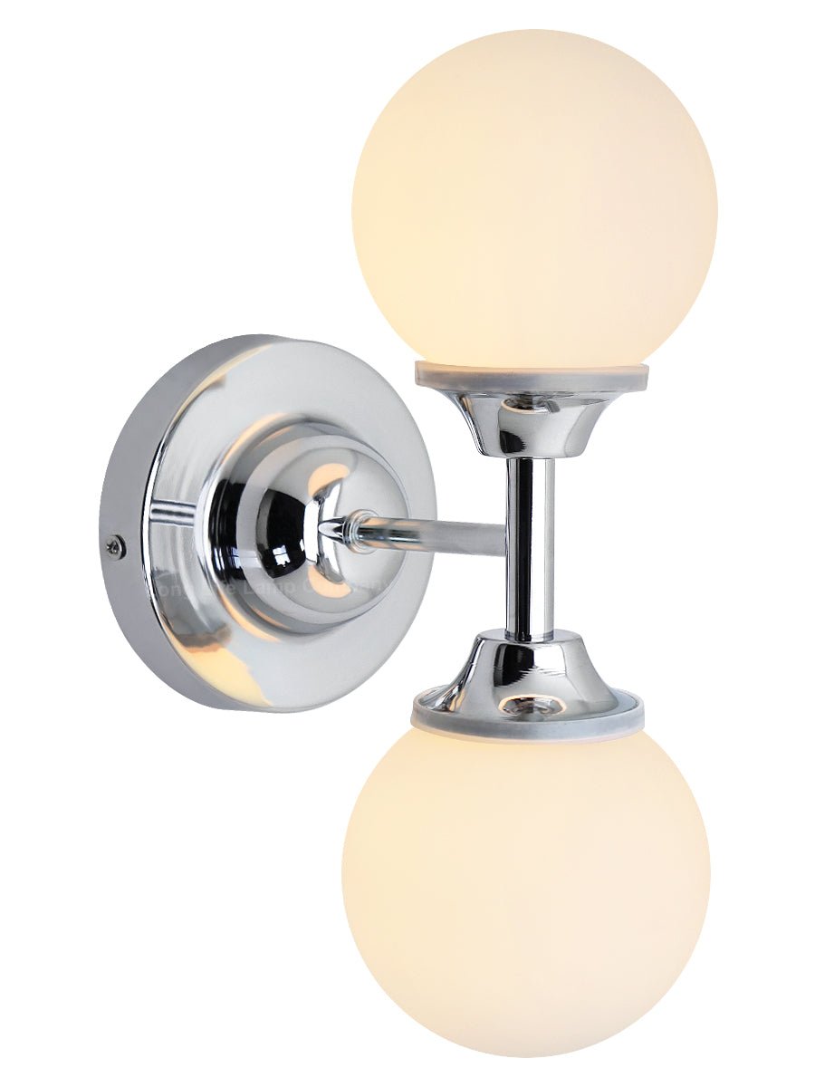 Modern Chrome Double Wall Light Sconce Frosted Glass Globe IP44 with LED G9 Warm White - Energy Light Bulbs - Free delivery on all orders
