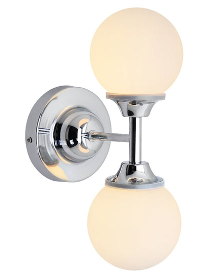 Modern Chrome Double Wall Light Sconce Frosted Glass Globe IP44 with LED G9 Warm White - Energy Light Bulbs - Free delivery on all orders