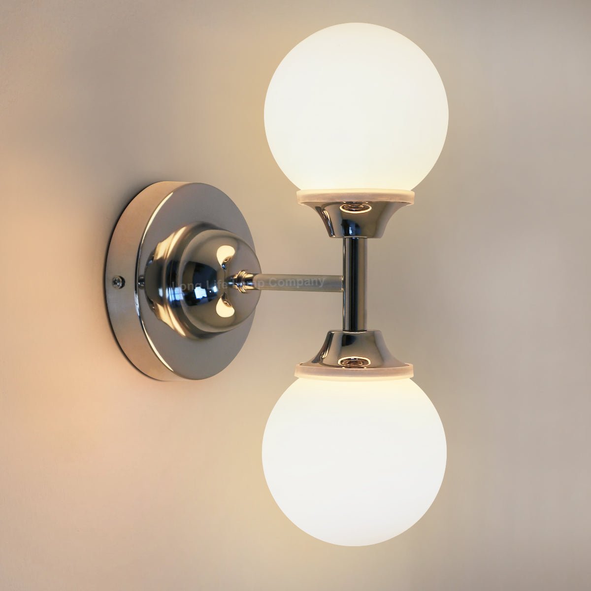 Modern Chrome Double Wall Light Sconce Frosted Glass Globe IP44 with LED G9 Warm White - Energy Light Bulbs - Free delivery on all orders