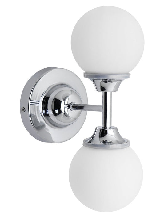 Modern Chrome Double Wall Light Sconce Frosted Glass Globe IP44 with LED G9 Warm White - Energy Light Bulbs - Free delivery on all orders