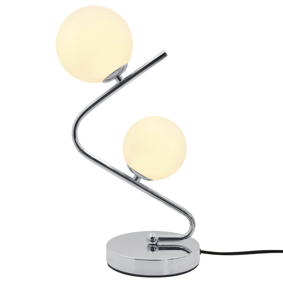 Modern Chrome Twin Opaque Frosted Glass Globe Table Lamp - Energy Light Bulbs - Free delivery on all orders