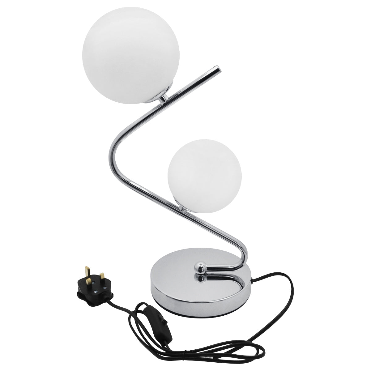 Modern Chrome Twin Opaque Frosted Glass Globe Table Lamp - Energy Light Bulbs - Free delivery on all orders