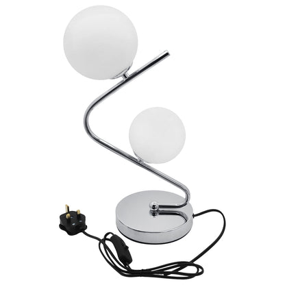 Modern Chrome Twin Opaque Frosted Glass Globe Table Lamp - Energy Light Bulbs - Free delivery on all orders