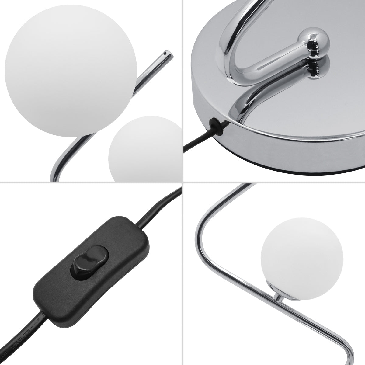 Modern Chrome Twin Opaque Frosted Glass Globe Table Lamp - Energy Light Bulbs - Free delivery on all orders