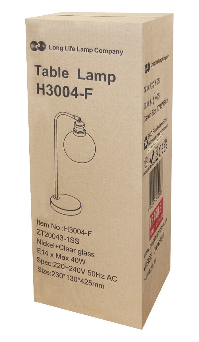 Modern Clear Glass Globe Table Lamp H3004 - Energy Light Bulbs - Free delivery on all orders