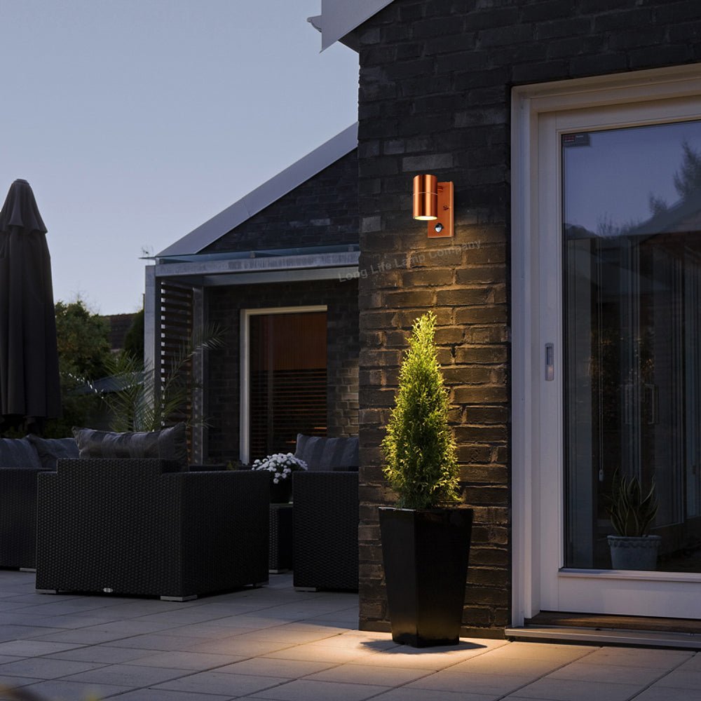 Modern Copper Outdoor Wall Light PIR Movement Sensor Detector IP65 - Energy Light Bulbs - Free delivery on all orders