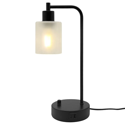 Modern Dimmable Table Lamp with Frosted Glass Shade Black Metal Base with USB Ports - Energy Light Bulbs - Free delivery on all orders