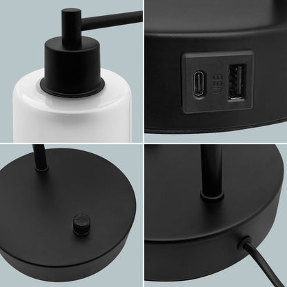 Modern Dimmable Table Lamp with Frosted Glass Shade Black Metal Base with USB Ports - Energy Light Bulbs - Free delivery on all orders