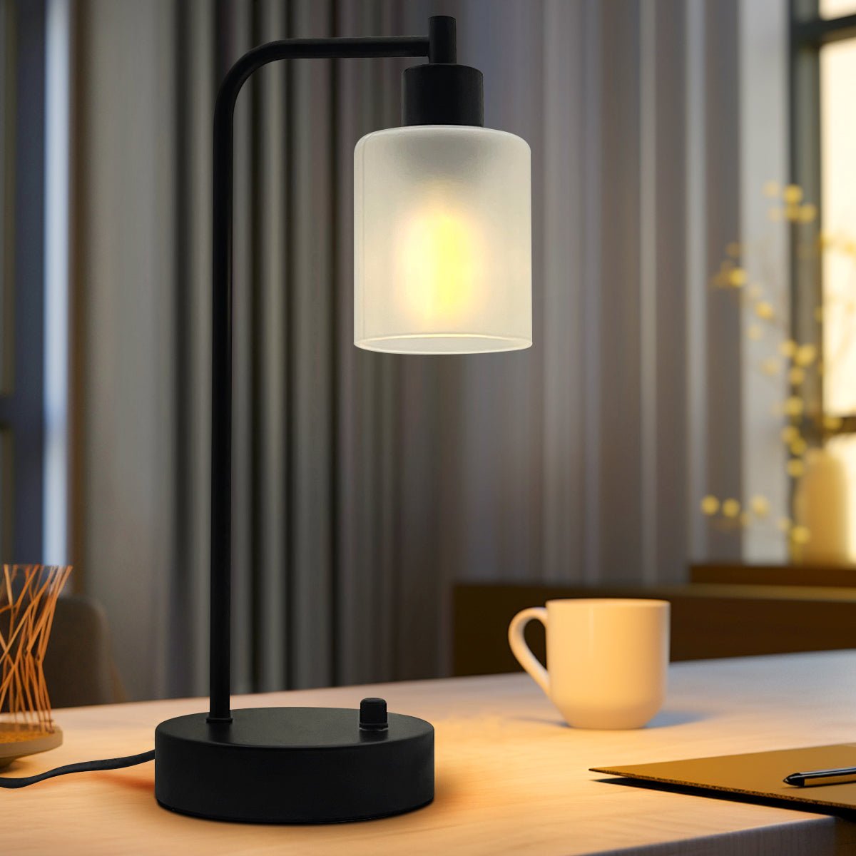 Modern Dimmable Table Lamp with Frosted Glass Shade Black Metal Base with USB Ports - Energy Light Bulbs - Free delivery on all orders
