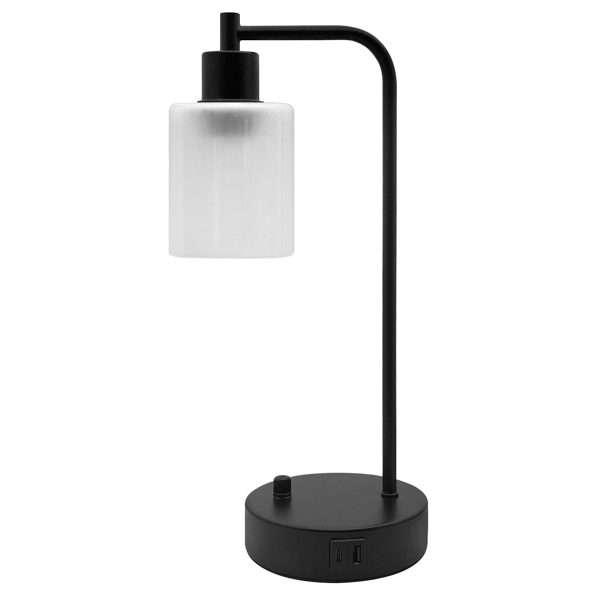Modern Dimmable Table Lamp with Frosted Glass Shade Black Metal Base with USB Ports - Energy Light Bulbs - Free delivery on all orders