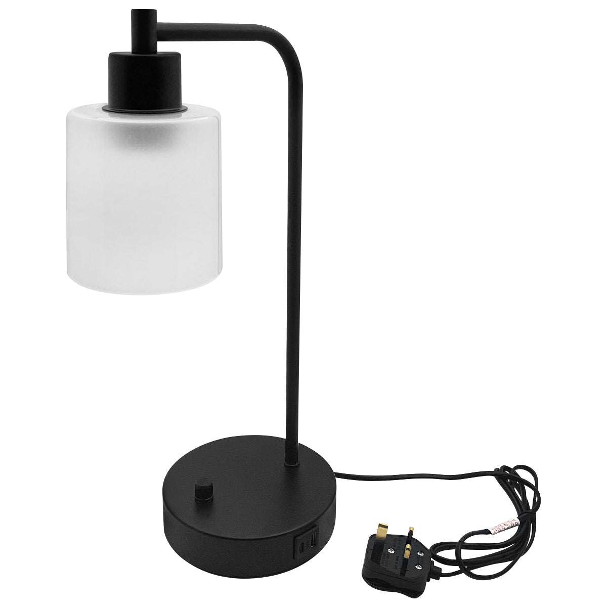Modern Dimmable Table Lamp with Frosted Glass Shade Black Metal Base with USB Ports - Energy Light Bulbs - Free delivery on all orders