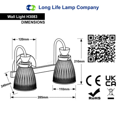 Modern Double Bathroom Wall Light Chrome IP44 Frosted Glass With G9 LED 5w Warm White - Energy Light Bulbs - Free delivery on all orders