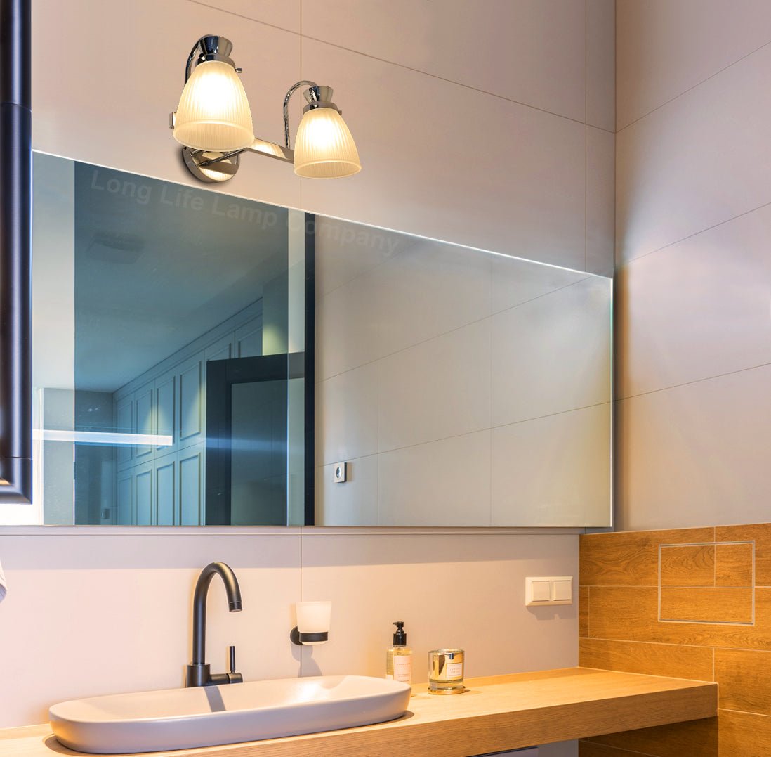 Modern Double Bathroom Wall Light Chrome IP44 Frosted Glass With G9 LED 5w Warm White - Energy Light Bulbs - Free delivery on all orders