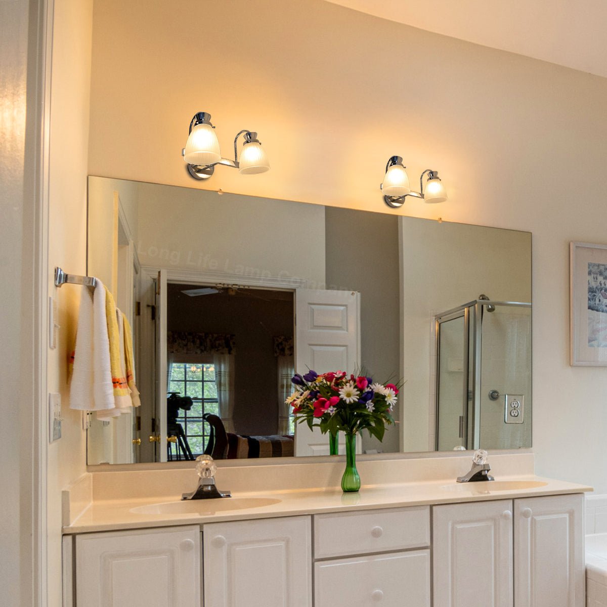 Modern Double Bathroom Wall Light Chrome IP44 Frosted Glass With G9 LED 5w Warm White - Energy Light Bulbs - Free delivery on all orders