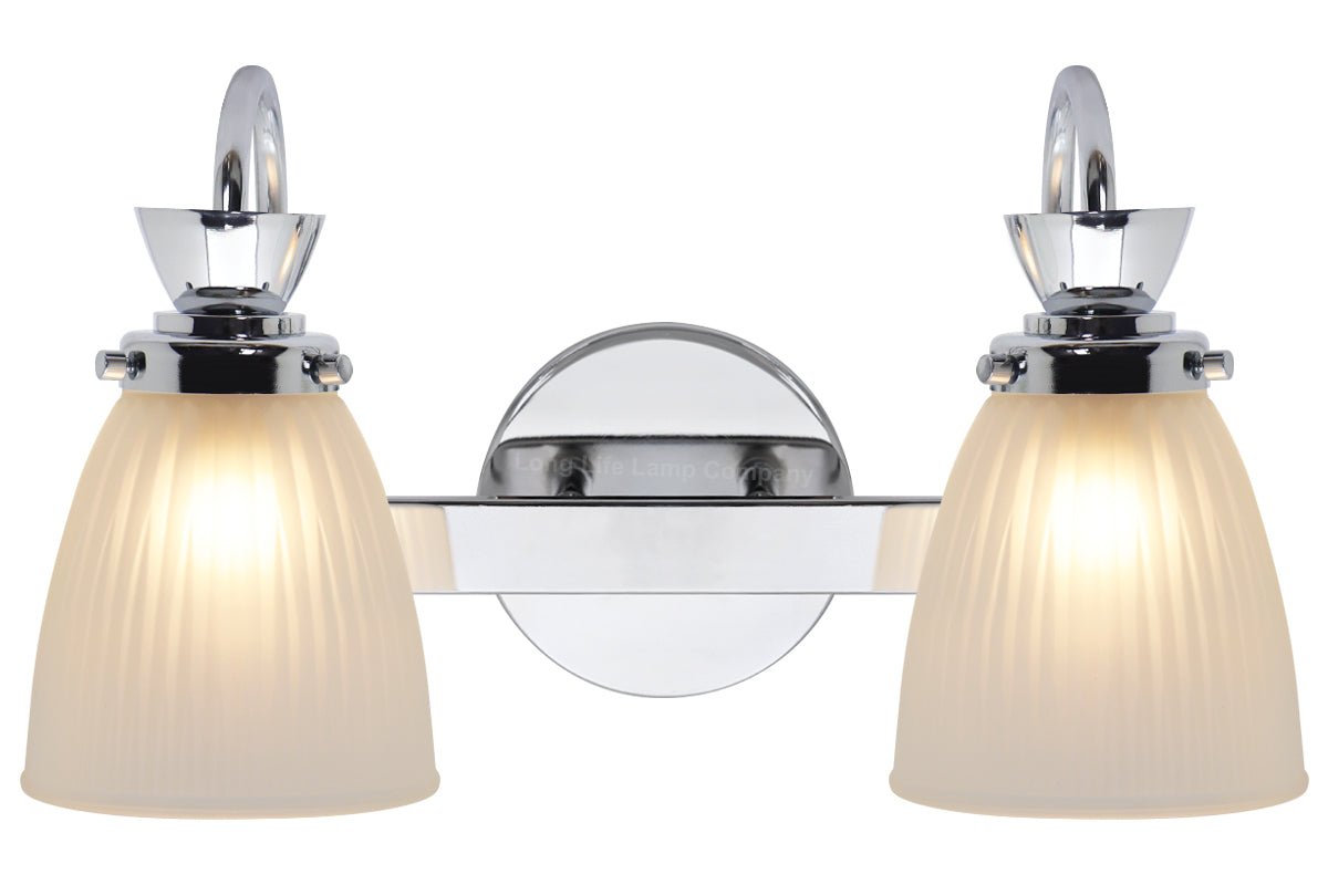 Modern Double Bathroom Wall Light Chrome IP44 Frosted Glass With G9 LED 5w Warm White - Energy Light Bulbs - Free delivery on all orders