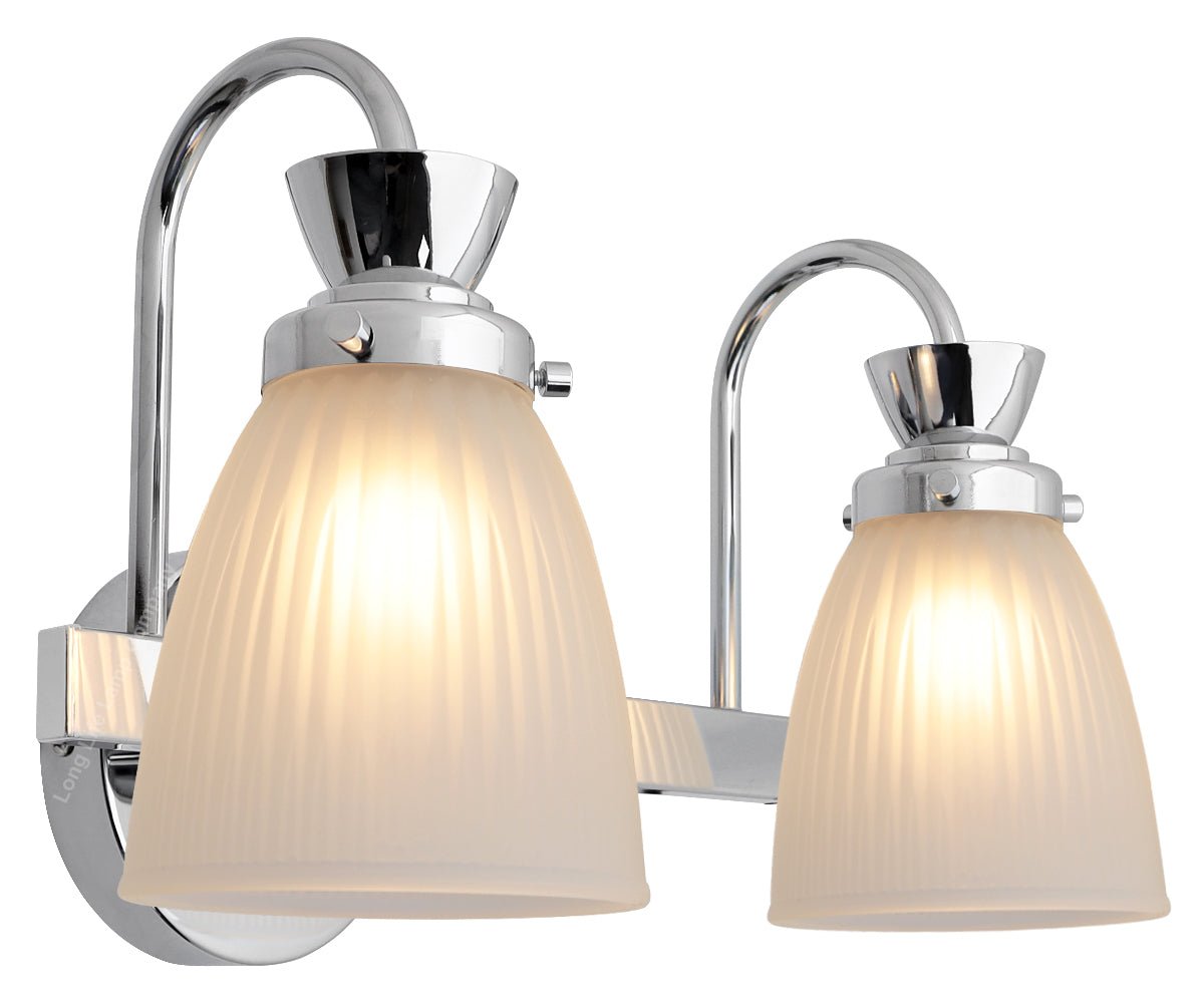 Modern Double Bathroom Wall Light Chrome IP44 Frosted Glass With G9 LED 5w Warm White - Energy Light Bulbs - Free delivery on all orders