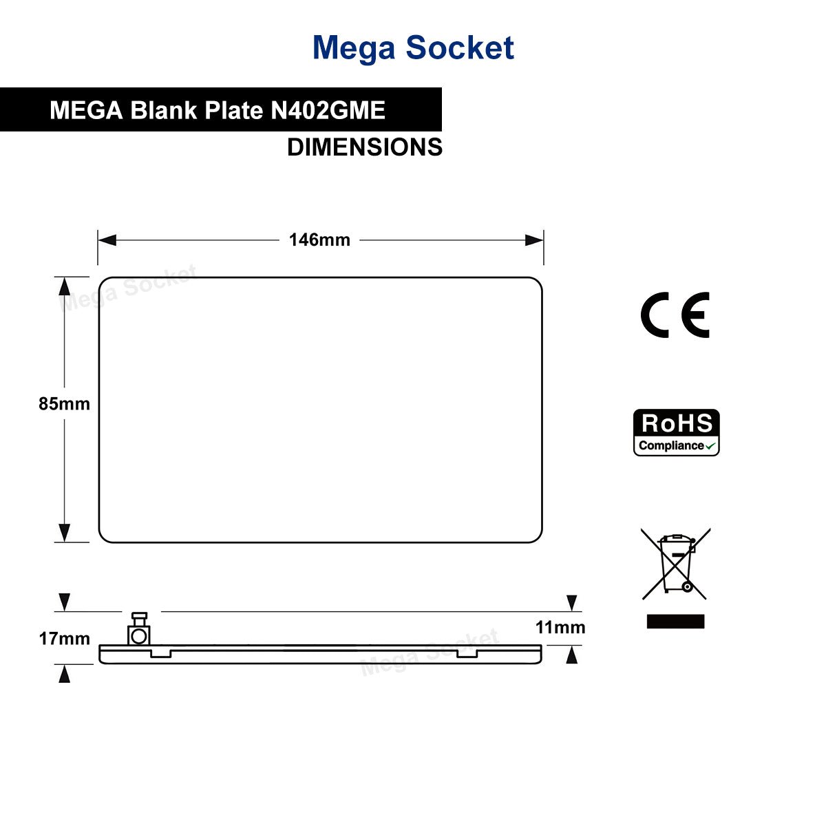 Modern Double Black Nickel Wall Blanking Plate Scewless Finish N402GME - Energy Light Bulbs - Free delivery on all orders