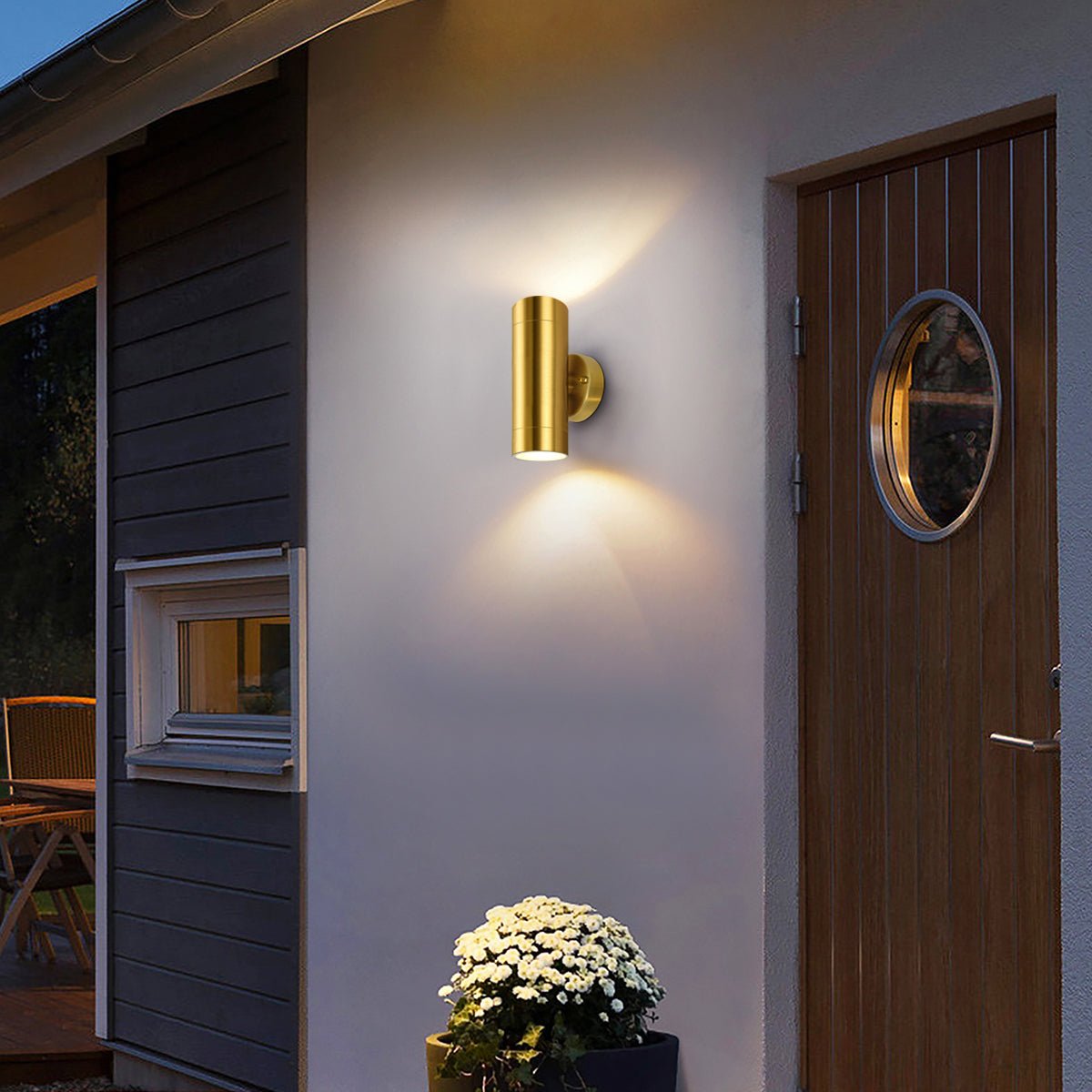 IP65 Double Outdoor Wall Light Brass LED GU10 - Energy Light Bulbs - Free delivery on all orders