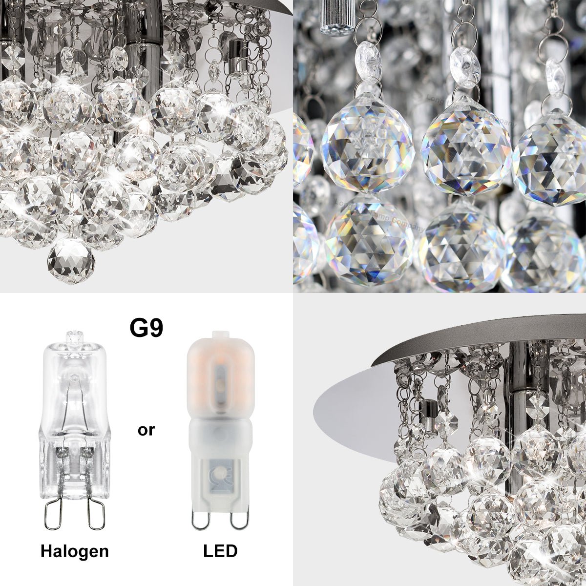 Modern Elegant Round Chandelier Ceiling Light Crystal Droplets - Energy Light Bulbs - Free delivery on all orders