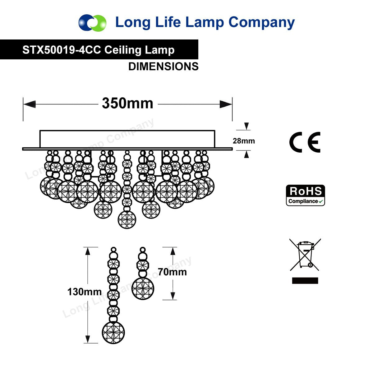 Modern Elegant Round Chandelier Ceiling Light Crystal Droplets - Energy Light Bulbs - Free delivery on all orders