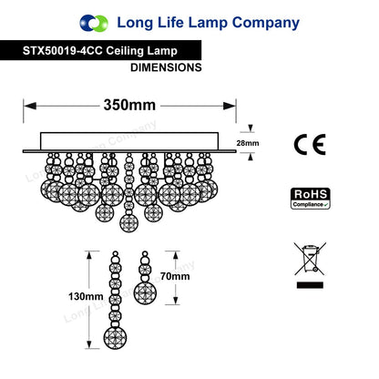 Modern Elegant Round Chandelier Ceiling Light Crystal Droplets - Energy Light Bulbs - Free delivery on all orders